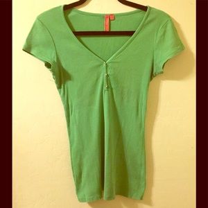 Charlotte Tarantola Green V-neck Cotton Shirt Medium